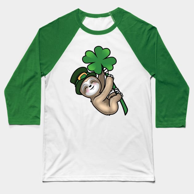 Lucky four leaf clover Saint Paddy Sloth Baseball T-Shirt by PnJ